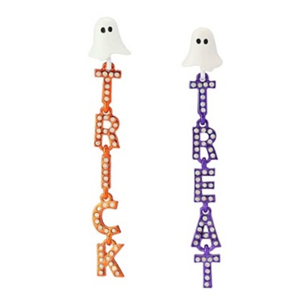 Betsey Johnson Trick or Treat Ghost Mismatched Linear Drop Earrings Halloween